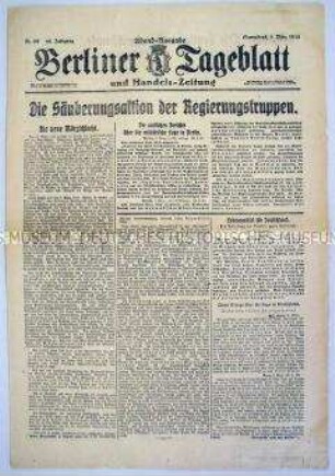 "Berliner Tageblatt" zu den revolutionären Märzkämpfen 1919 in Berlin