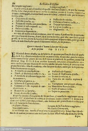 Quante viuande s'banno à dare per vn piatto di sei persone. Cap. XIII