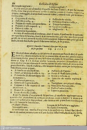 Quante viuande s'banno à dare per vn piatto di sei persone. Cap. XIII