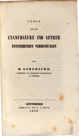 Über die aus Cyanursäure und Äther entstehenden Verbindungen