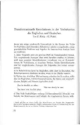 Transformationelle Restriktionen in der Verbalsyntax des Englischen und Deutschen