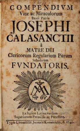 Compendium Vitae ac Miraculorum Josephi Calasancti