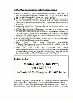 Flugblätter: Mieterintiative gegen Umwandlung in Eigentumswohnugnen