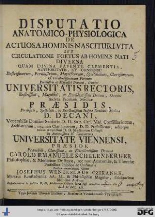 Disputatio Anatomico-Physiologica De Actuosa Hominis Nascituri Vita Seu Circulatione Foetus Ab Hominis Nati Diversa