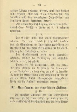 III. Untersuchung des eingeführten Fleisches
