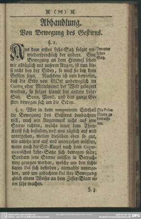 Abhandlung. Von Bewegung des Gestirns