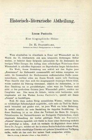 Lucas Paciuolo. Eine biographische Skizze.