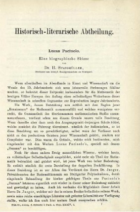 Lucas Paciuolo. Eine biographische Skizze.