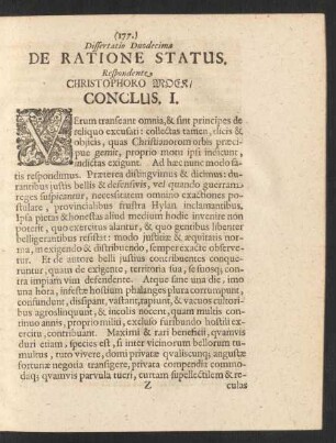 Dissertatio Duodecima De Ratione Status.
