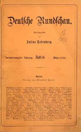 Deutsche Rundschau. 86 = Jg. 22. 1896