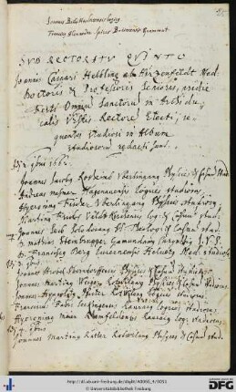 [fol. 25] Rektorat Johann Caspar Helbling 1662/63