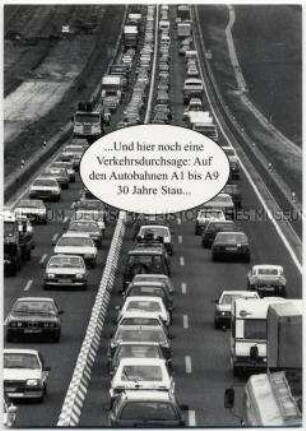 Satirische Postkarte zum Thema Verkehr
