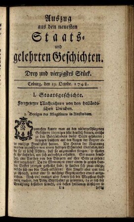Drey und vierzigstes Stück. Coburg, den 19. Octobr. 1748.
