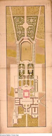 Grundplan der Gartenanlage mit Schloss : Schloss Hubertusburg bei Wermsdorf. Plan von Schloss und Gartenanlage