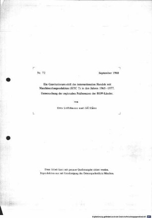 Ein Gravitationsmodell des internationalen Handels mit Maschinenbauprodukten (SITC 7) in den Jahren 1965-1977 : Untersuchung der regionalen Präferenzen der RGW-Länder