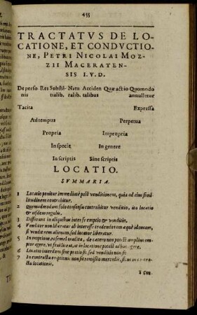 Tractatus De Locatione, Et Conductione.