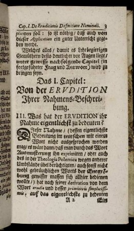 Das I. Capitel: Von der Erudition Ihrer Nahmens-Beschreibung.