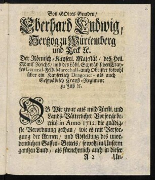 A2r-B4v, Von Gottes Gnaden / Eberhard Ludwig, Herzog zu Würtemberg und Teck.