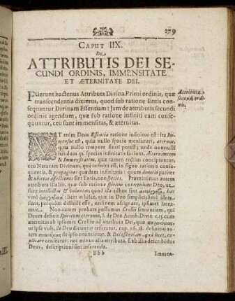 Caput IIX. De Attributis Dei Secundi Ordinis, Immensitate Et Æternitate Dei.