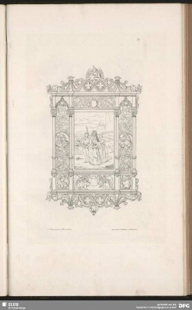 Bildrahmung mit Ornamentik und Andeutung architektonischer Formen