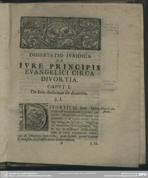 Caput I. De factis doctrinae de divortiis