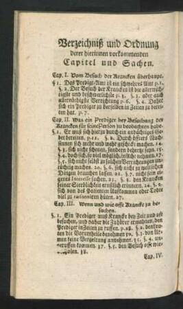 Verzeichniß und Ordnung derer hierinnen vorkommenden Capitel und Sachen.