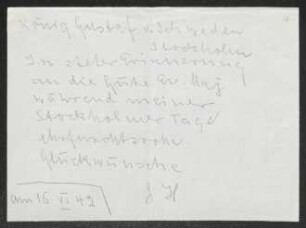 Brief von Gerhart Hauptmann an Gustaf 