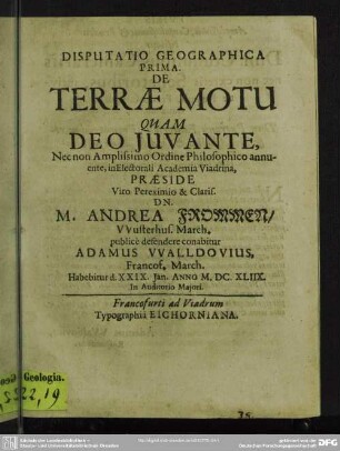 Disputatio geographica prima de terrae motu