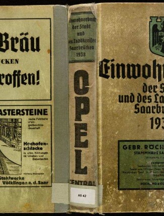 1938, Adressbuch der Stadt Saarbrücken und des Landkreises