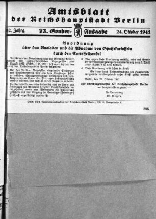 73. Sonderausgabe, 24. Oktober 1941