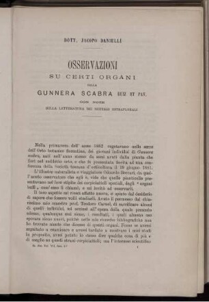 Osservazioni Su Certi Organi Della Gunnera Scabra Ruiz Et Pav.
