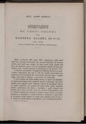 Osservazioni Su Certi Organi Della Gunnera Scabra Ruiz Et Pav.
