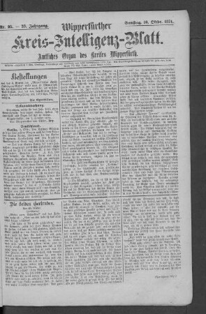 Wipperfürther Kreis-Intelligenzblatt : amtliches Organ des Kreises Wipperfürth