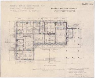 Neubau eines Wohnhauses für Staatsrat Gründgens im Bellevuepark, Berlin: Warmwasserheizung im Grundriss Erdgeschoss; Einzeichnung Heizköper im Kellergeschoss 1:100