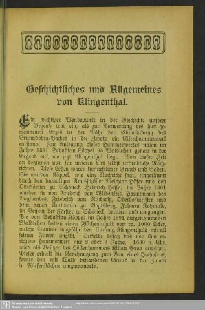 Geschichtliches und Allgemeines von Klingenthal