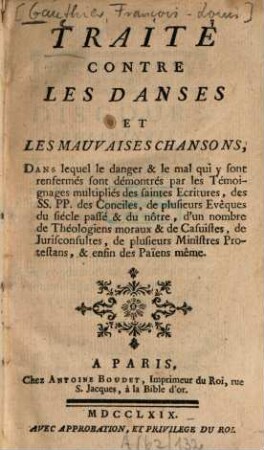 Traité contre les danses et les mauvaises Chansons