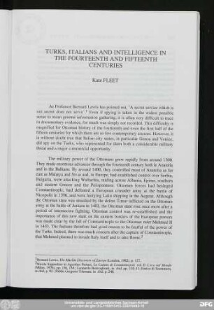 Turks, Italians And Intelligence In The Fourteenth And Fifteenth Centuries Kate Fleet