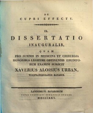 De cupri effectu : IX. dissertatio inauguralis