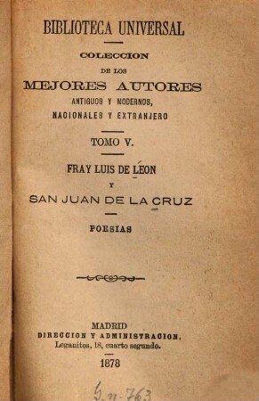 Poesias : Luis de Léon Juan de la Cruz