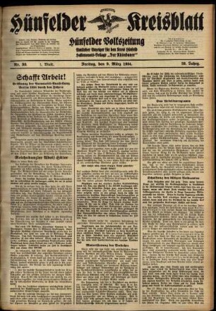 Erste Ausgabe vom Freitag, den 09. März 1934.