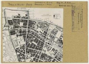 Schadenskartierung des Nordwestens des Bezirks Prenzlauer Berg. Berlin, Prenzlauer Berg, Helmholtzplatz/Arnimplatz/Sportpark F. L. Jahn/Schönhauser Allee/Pappelallee/Gaswerk