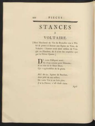 Stances A Voltaire.