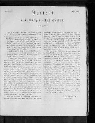 Nr. 21 Bericht des Bürgerausschusses Mai 1860
