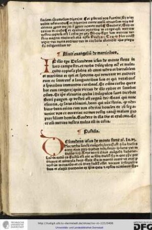 Postilla. Descendens Iesus... Lu vi... Ante initium illius evangelii habetur Lucas in eodem capitulo Factum est...