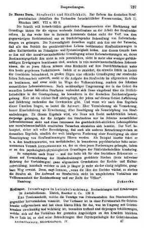 737-738, Hedinger. Irrenfragen in Laienbeleuchtung. Beobachtungen und Erfahrungen im Anstaltsdienste