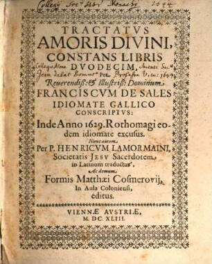 Tractatus Amoris Divini : Constans Libris Duodecim