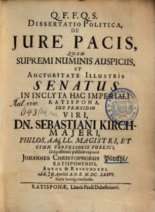 Dissertatio Politica De Jure Pacis