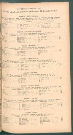 Hipódromo Argentino - Programa oficial para la reunión del domingo 19 de enero de 1913