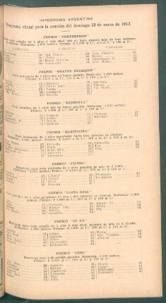 Hipódromo Argentino - Programa oficial para la reunión del domingo 19 de enero de 1913
