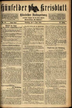 Erste Ausgabe vom Samstag, den 07. Juni 1924.